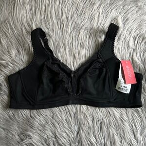 Rosme Unlined Wireless Bra Womens Size 50B Black Floral Lace Semi Sheer Wirefree